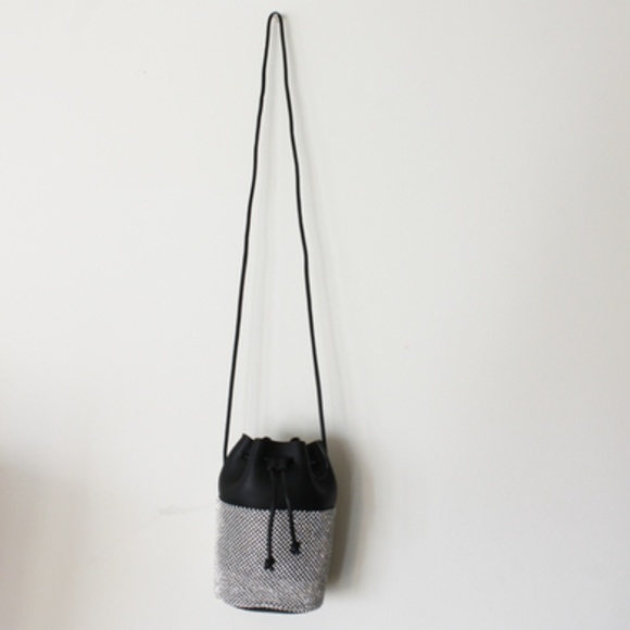 Topshop Handbags - TOPSHOP Diamante Faux Leather Bucket Crossbody